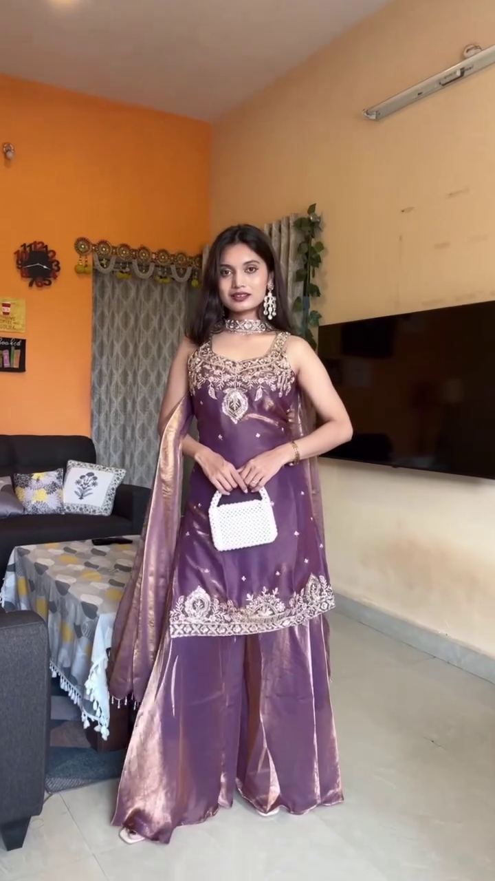 Purple Silk Kurta Palazzo Set