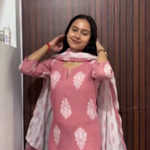 Pink Printed Cotton Kurta Set