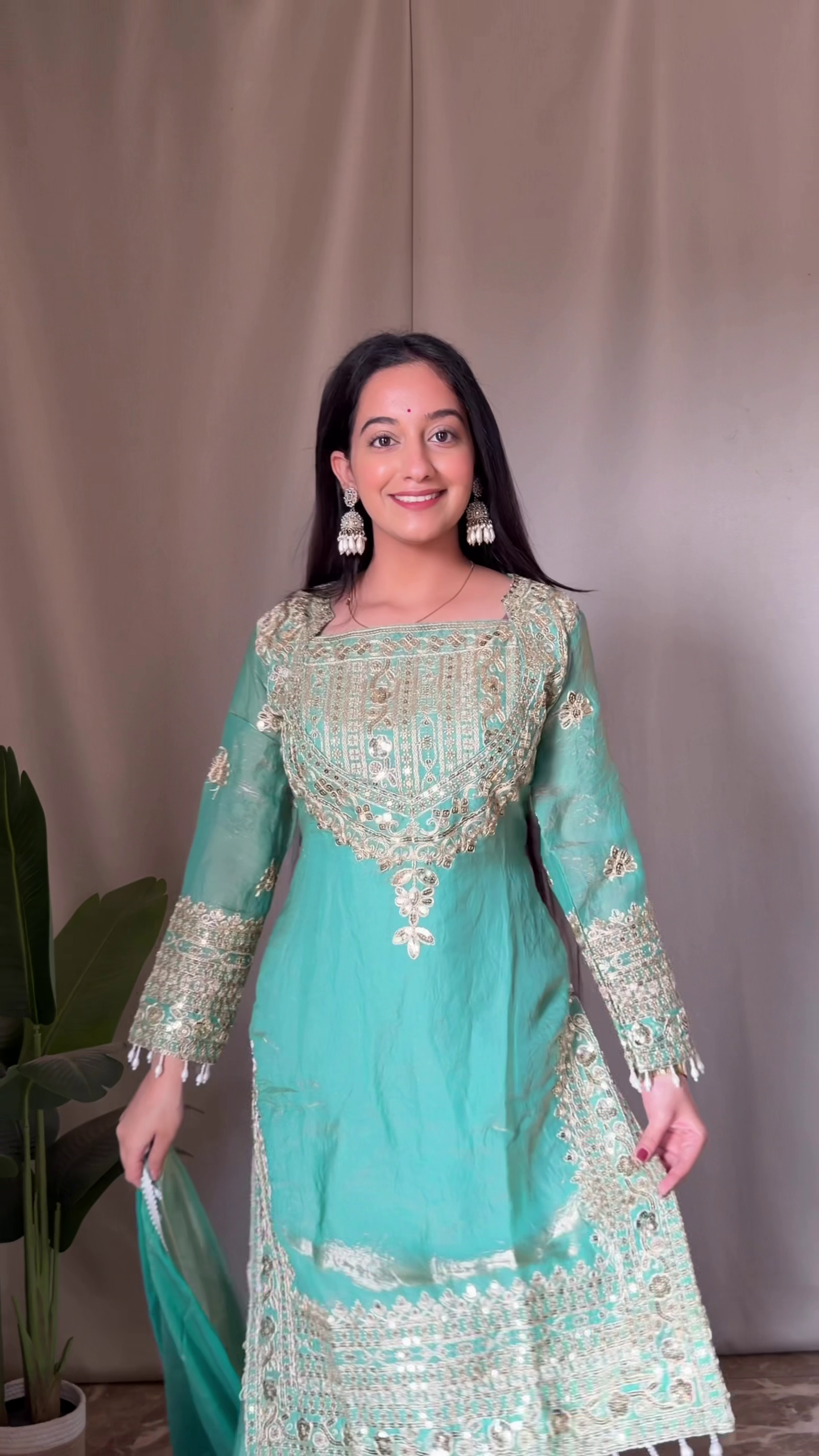 Aqua Green Heavy Embroidered Suit