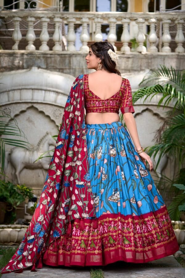1214FRZBACK.jpg Tussar Silk Lehenga Choli with Pichwai and Patola Prints