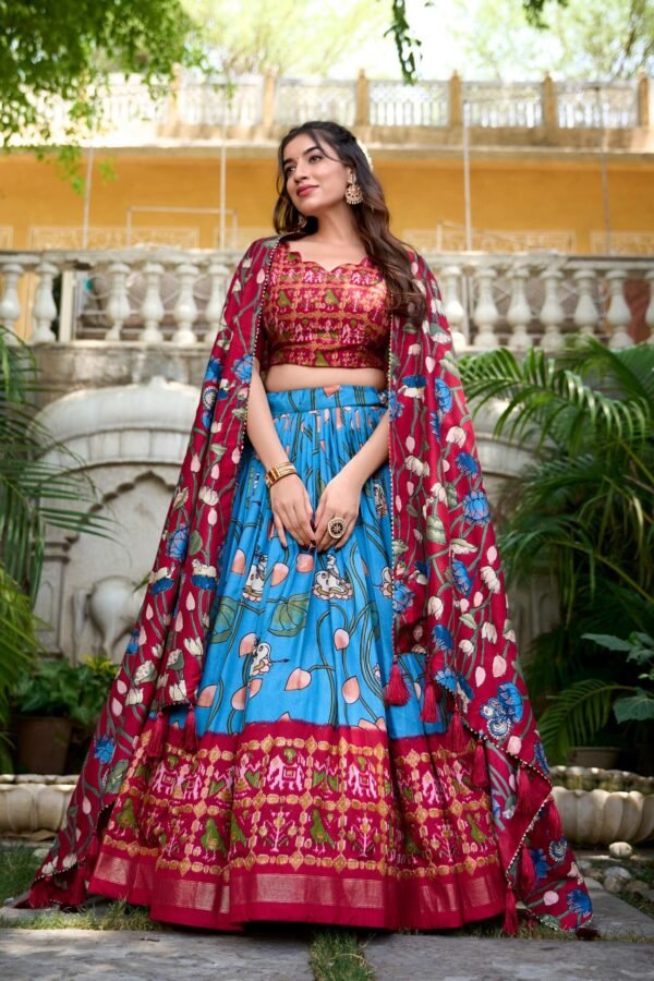 1214FRZMAIN.jpg Tussar Silk Lehenga Choli with Pichwai and Patola Prints