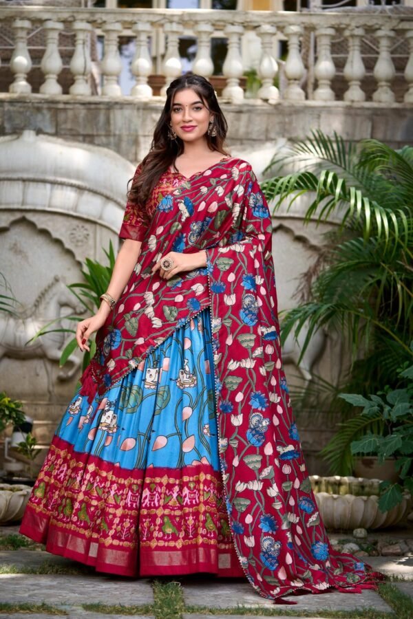 1214FRZMAIN1.jpg Tussar Silk Lehenga Choli with Pichwai and Patola Prints