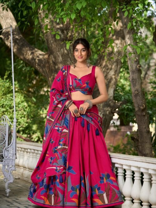 1216RPIMAIN.jpg Embrace Elegance: Rani Pink Floral Print Lehenga