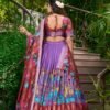 1222LUVBACK.jpg Lavender Color Kalamkari Print With Zari Weaving Dola Silk Voni Lehenga Choli