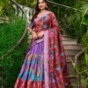 1222LUVMAIN.jpg Lavender Color Kalamkari Print With Zari Weaving Dola Silk Voni Lehenga Choli
