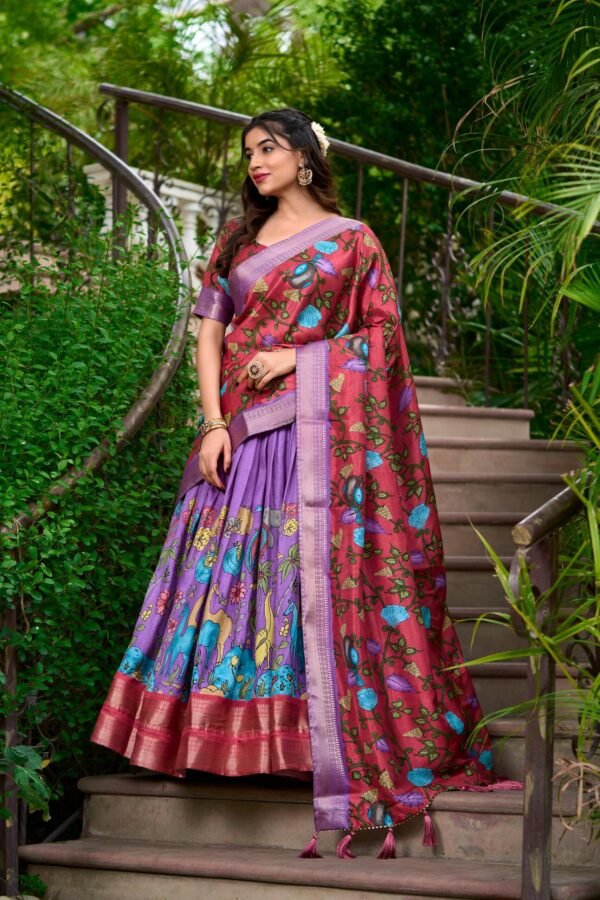 1222LUVMAIN1.jpg Lavender Color Kalamkari Print With Zari Weaving Dola Silk Voni Lehenga Choli
