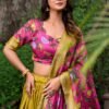 Mustard Dola Silk Lehenga Choli Set with Kalamkari Print and Zari Weaving