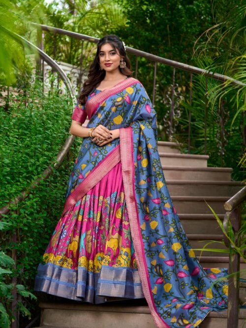 1222PNKMAIN.jpg Captivating Pink Kalamkari Ensemble South Indian Elegance