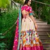 1222WHTBACK.jpg White Dola Silk Lehenga Choli Set with Kalamkari Print and Zari Weaving