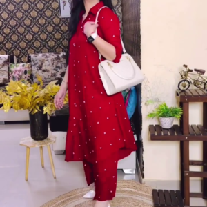 Red Casual Kurta Set with Bag Styling