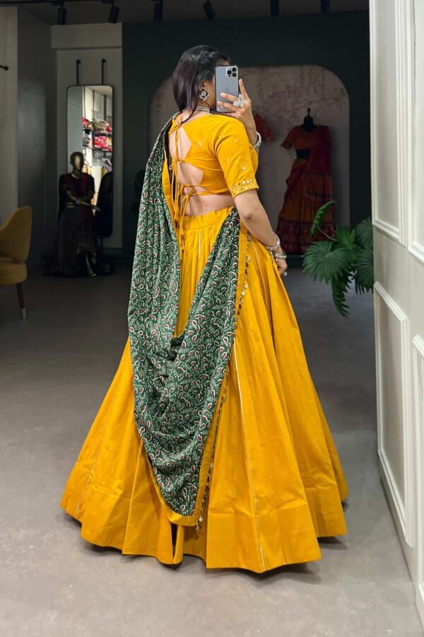 1697MSTSIDE.jpg Mustard Color Plain With Gota Patti Cotton Lehenga Choli by Suratikart