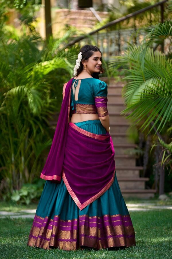 2004TELBACK.jpg Teal Color South Style Poly Cotton Half Saree Set