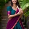 2004TELCLO.jpg Teal Color South Style Poly Cotton Half Saree Set