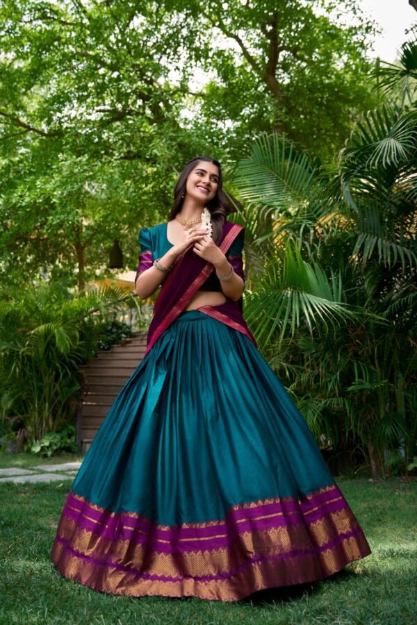 2004TELMAIN1.jpg Teal Color South Style Poly Cotton Half Saree Set