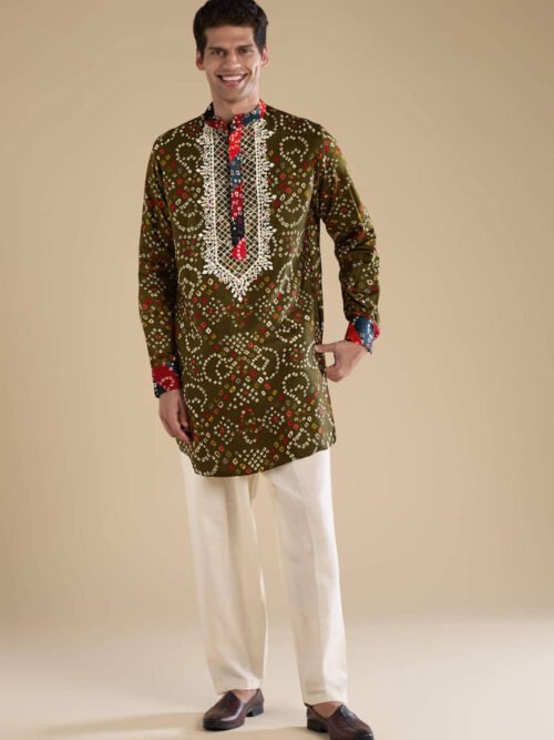 362_1 Green Silk Resham Embroidered Mens Kurta Set