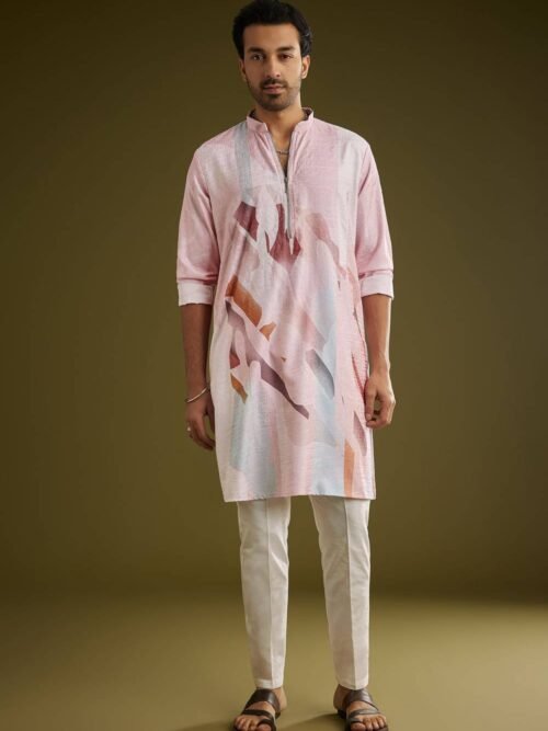 367_1 Multicolor Linen Kurta Set With Abstract Print