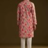 370_4 Pink Silk Leaf Printed Kurta Set