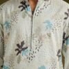 371_3 White Linen Zipper Kurta Set With Abstract Leaf Motifs