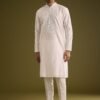 372_1 Off White Silk Kurta Set With Thread And Mirror Work