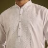 372_3 Off White Silk Kurta Set With Thread And Mirror Work