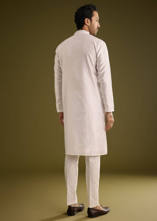372_4 Off White Silk Kurta Set With Thread And Mirror Work