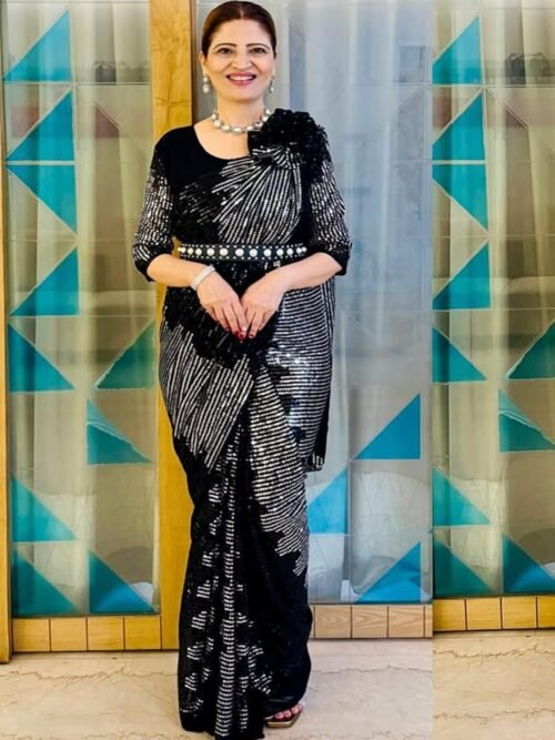 BLACKZIPSAREE_3.jpg Black Zip Gown Saree with Attached Dupatta