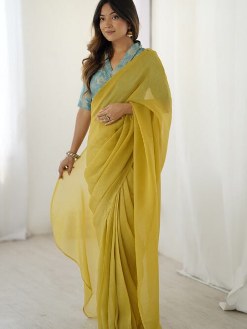 FBL351_1.jpg Charming Baby Yellow Sparkle Silk Ready-to-Wear Saree