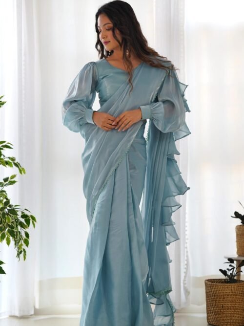 IMG_3271_de691757-2b9a-4fc7-a24b-27751bf3e49c.jpg Sky Blue Ready-to-Wear Saree with Stitched Blouse in Luxurious Jimmy Choo Fabric
