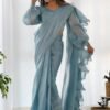 IMG_3273.jpg Sky Blue Ready-to-Wear Saree with Stitched Blouse in Luxurious Jimmy Choo Fabric