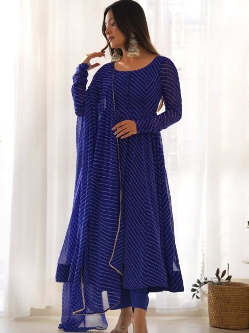 IMG_3645.jpg Rich Royal Blue Laheriya Print Georgette Anarkali Suit with Dupatta