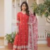 Orange Heavy Embroidery Work Gown with Dupatta