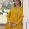 KA-1084YELLOW_2.jpg Yellow Wedding Wear Heavy Sequence Work Gown with Dupatta