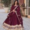 KA-1135MAROON_2.jpg Sophisticated Maroon Zari Sequins Embroidered Gown