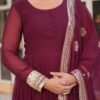 KA-1135MAROON_5.jpg Sophisticated Maroon Zari Sequins Embroidered Gown