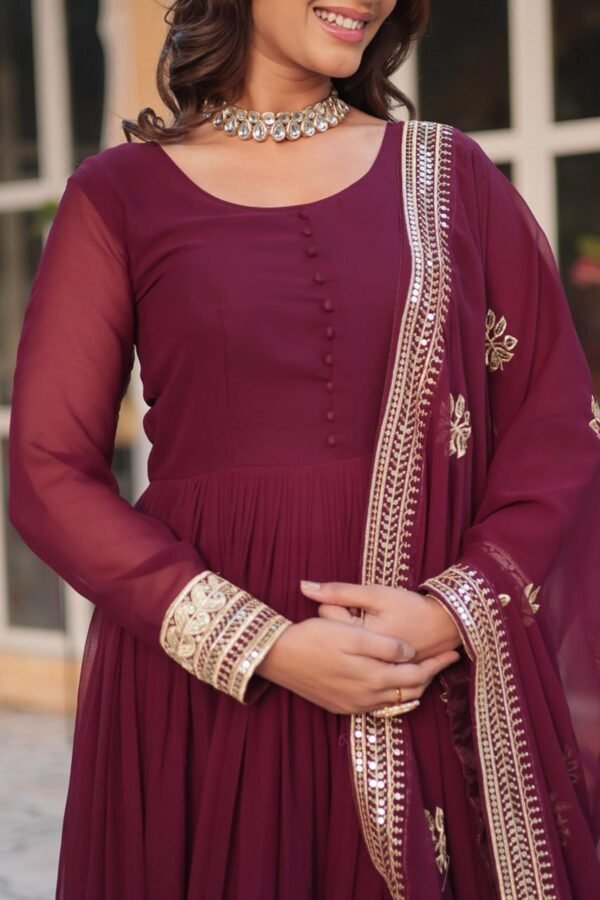 KA-1135MAROON_5.jpg Sophisticated Maroon Zari Sequins Embroidered Gown