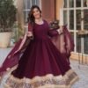 KA-1135MAROON_6.jpg Sophisticated Maroon Zari Sequins Embroidered Gown