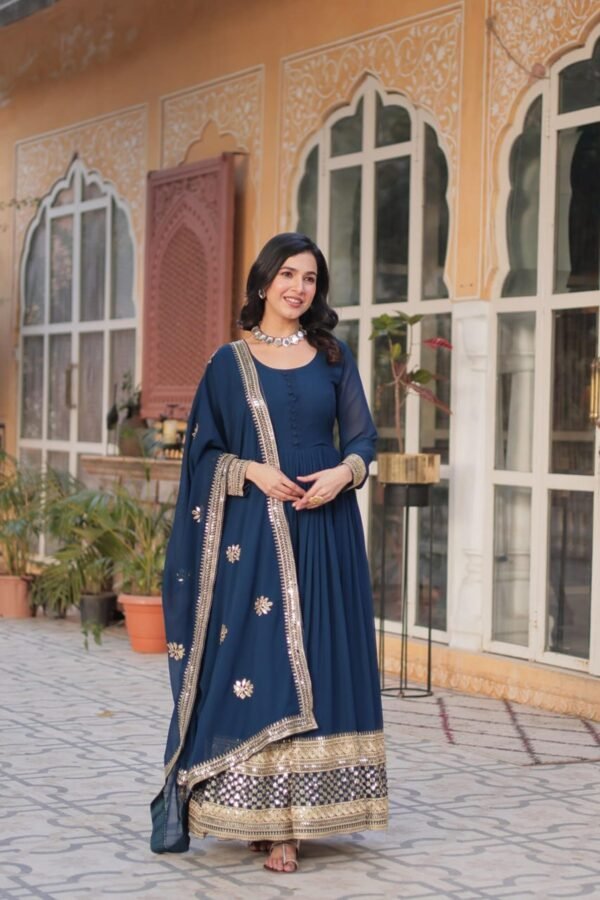 KA-1135_ROYAL_BLUE_2.jpg Royal Blue Faux Blooming Gown with Zari Sequins Embroidery