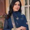 KA-1135_ROYAL_BLUE_3.jpg Royal Blue Faux Blooming Gown with Zari Sequins Embroidery