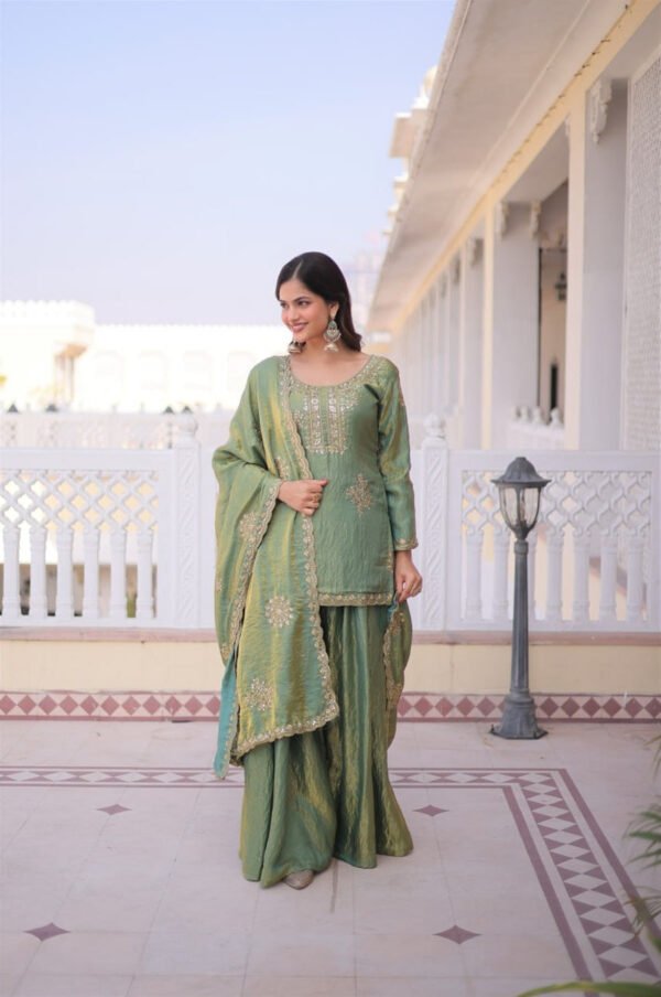 KA-1229_1.jpg Misty Green Fendi Crush Sharara Set