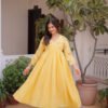 Yellow Cotton Kurti Pant Set with Embroidered Work