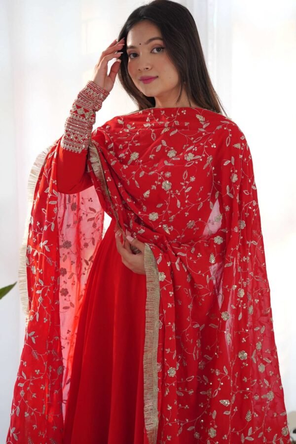 KB-241RED_1_ed1c8ada-6601-4d42-ac09-ff38afdf2c82.jpg Gourgeous Red Color Georgette Gown Full Set with Embroidered Dupatta