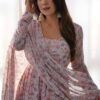 KB-262PINK_1.jpg Elegant Pink Chiffon Anarkali Suit with Orange Floral Print Dupatta