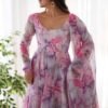 Exquisite Pink Organza Floral Print Anarkali Suit with Dupatta
