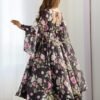 Black Organza Silk Floral Print Anarkali Suit Set