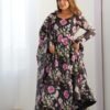 Black Organza Silk Floral Print Anarkali Suit Set