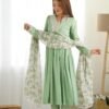 Pista Color Nyra Cut Kurta Suit with Floral Tabby Organza Dupatta
