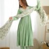 Pista Color Nyra Cut Kurta Suit with Floral Tabby Organza Dupatta