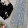 Sea Grey Fendy Silk Heavy Saree