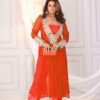 Orange Bandhani Print Mirror Work Cord Set
