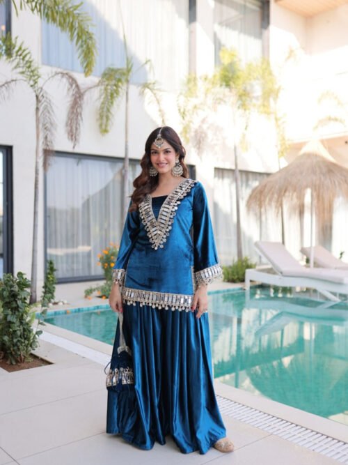 LW-9307_5.jpg Arabian Blue Ice Velvet Suit Set